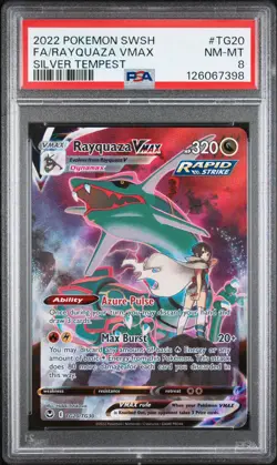 2022 POKEMON SWORD & SHIELD SILVER TEMPEST #TG20 FULL ART/RAYQUAZA VMAX PSA 8 - Image 1