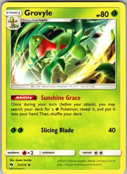 Grovyle Uncommon SM - Lost Thunder 21/214 LP Pokemon Card - Image 1