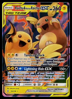 Pokemon Card - Raichu & Alolan Raichu GX Unified Minds 54/236 Ultra Rare - Image 1