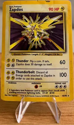 Zapdos #145 Holographic Pokemon Card 16/102 Rare Base Set 1999 Ungraded & Used - Image 3