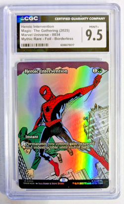 MTG MARVEL SPIDER-MAN MYTHIC FOIL BORDERLESS Heroic Intervention CGC GRADE 9.5 - Image 1