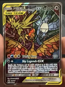 Moltres Zapdos Articuno GX Tag Team SM210 Pokemon Stained Glass Birds NM - Image 3