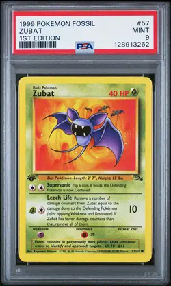 1999 POKEMON FOSSIL 1ST ED #57 ZUBAT PSA 9 - Image 1
