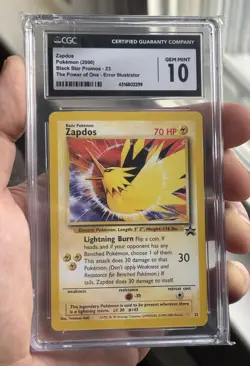 Pokemon Black Star Promo Zapdos 2000 Error Illustrator CGC GM 10 - Image 1