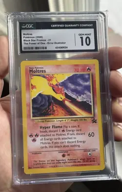 Pokemon Black Star Promo Moltres 2000 Error Illustrator CGC GM 10 - Image 1