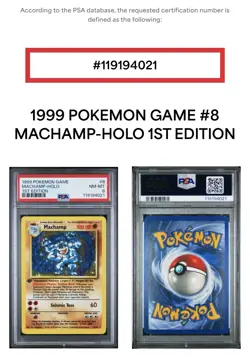 1999 Pokemon Game Machamp-Holo 1st Edition PSA NM-MT 8, Free Shipping - Image 3