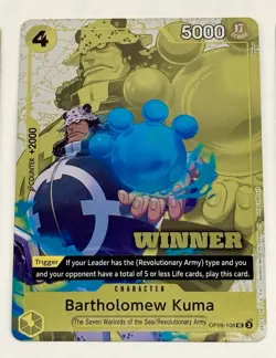 2025 One Piece Bartholomew Kuma Winner Pack Vol. 4, OP09-108 Promo (3x) Cards - Image 5