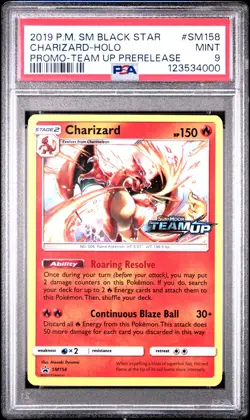 2019 POKEMON SM BLACK STAR PROMO TEAM UP PRERELEASE #SM158 CHARIZARD-HOLO PSA 9 - Image 1