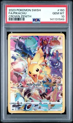 2023 POKEMON SWORD & SHIELD CROWN ZENITH #160 SWSH FULL ART PIKACHU GEM PSA 10 - Image 1