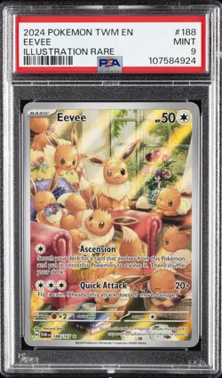 2024 POKEMON TWM EN-TWILIGHT MASQUERADE ILLUSTRATION RARE #188 EEVEE PSA 9 - Image 1