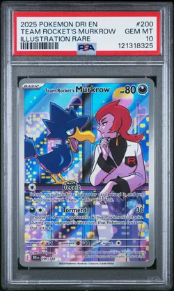 Team Rocket's Murkrow #200 2025 Pokemon Dri En-Destined Rivals PSA 10 IR b - Image 1