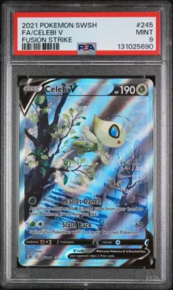 2021 POKEMON SWORD & SHIELD FUSION STRIKE #245 FULL ART/CELEBI V PSA 9 - Image 1