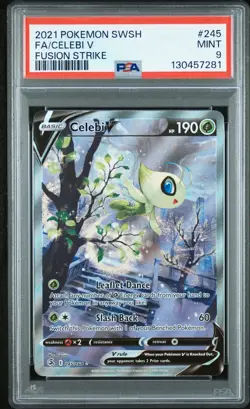 2021 POKEMON SWORD & SHIELD FUSION STRIKE #245 FULL ART/CELEBI V PSA 9 - Image 1