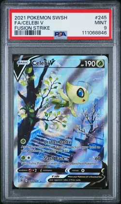 2021 POKEMON SWORD & SHIELD FUSION STRIKE #245 FULL ART/CELEBI V PSA 9 - Image 1