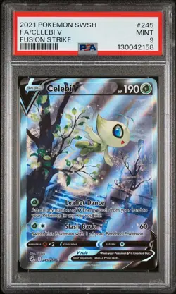 2021 POKEMON SWORD & SHIELD FUSION STRIKE #245 FULL ART/CELEBI V PSA 9 - Image 1
