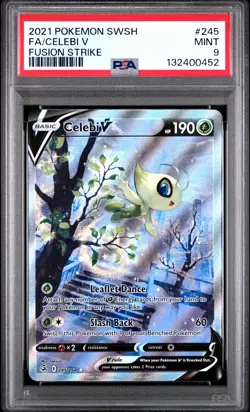 2021 POKEMON SWORD & SHIELD FUSION STRIKE #245 FULL ART/CELEBI V PSA 9 - Image 1