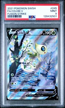 2021 POKEMON SWORD & SHIELD FUSION STRIKE #245 FULL ART/CELEBI V PSA 9 - Image 1
