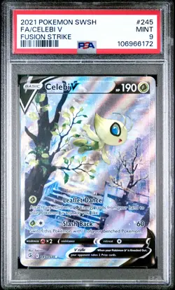 2021 POKEMON SWORD & SHIELD FUSION STRIKE #245 FULL ART/CELEBI V PSA 9 - Image 1