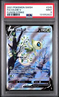 2021 POKEMON SWORD & SHIELD FUSION STRIKE 245 FULL ART CELEBI V PSA 9 - Image 1