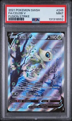 2021 POKEMON SWORD & SHIELD FUSION STRIKE #245 FULL ART/CELEBI V PSA 9 - Image 1