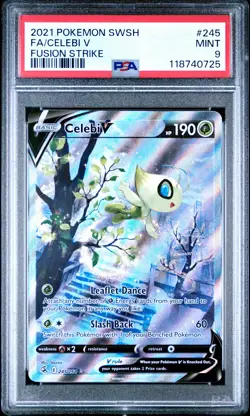2021 POKEMON SWORD & SHIELD FUSION STRIKE #245 FULL ART/CELEBI V PSA 9 - Image 1