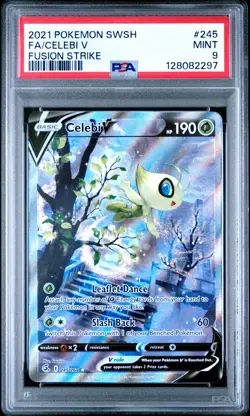 2021 Pokemon Sword & Shield Fusion Strike Full Art Celebi V PSA 9 #245 - Image 1