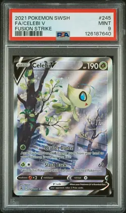 2021 POKEMON SWORD & SHIELD FUSION STRIKE #245 FULL ART/CELEBI V PSA 9 - Image 1