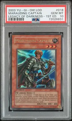 2003 YU-GI-OH! LOD-LEGACY OF DARKNESS 1ST ED #018 MARAUDING CAPTAIN PSA 10 - Image 1