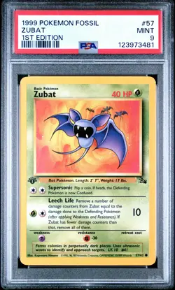 1999 POKEMON FOSSIL 1ST ED #57 ZUBAT PSA 9 - Image 1