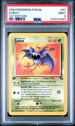 1999 POKEMON FOSSIL 1ST ED #57 ZUBAT PSA 9 - Image 1
