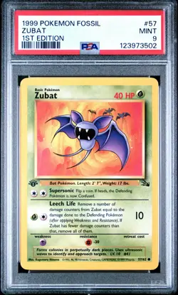 1999 POKEMON FOSSIL 1ST ED #57 ZUBAT PSA 9 - Image 1