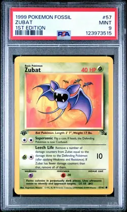 1999 POKEMON FOSSIL 1ST ED #57 ZUBAT PSA 9 - Image 1