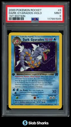 2000 POKEMON TEAM ROCKET FIRST EDITION #8/82 DARK GYARADOS HOLO PSA 9 - Image 1