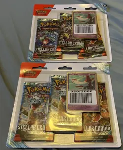 2 X Pokemon TCG Scarlet & Violet Stellar Crown 3 Pack Blister Latias New Sealed - Image 1