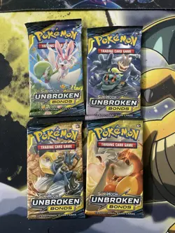 Pokemon Sun & Moon Unbroken Bonds Booster Packs Set Of 4 Each Art - Image 1