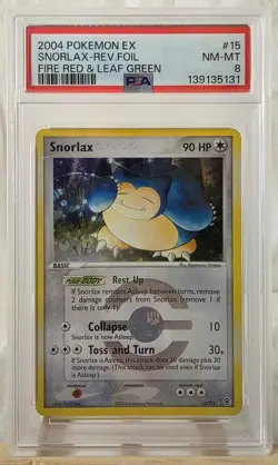 2004 Pokemon EX Fire Red & Leaf Green Snorlax-Reverse Holo Foil #15 PSA NM-MT 8 - Image 1