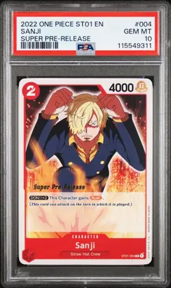 2022 ONE PIECE SUPER PRE RELEASE ST01-004 SANJI PSA 10 GEM MINT - Image 1
