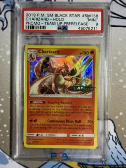 2019 POKEMON SM BLACK STAR PROMO TEAM UP PRERELEASE #SM158 CHARIZARD-HOLO PSA 9 - Image 1