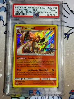 2019 POKEMON SM BLACK STAR PROMO TEAM UP PRERELEASE #SM158 CHARIZARD-HOLO PSA 9 - Image 4