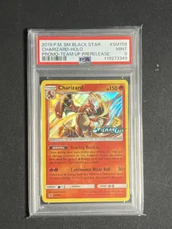 2019 POKEMON SM BLACK STAR PROMO TEAM UP PRERELEASE #SM158 CHARIZARD-HOLO PSA 9 - Image 1