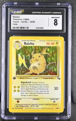 CGC 8 Raichu 1999 Fossil 1st Edition 14/62 Holo Pokemon Card - Image 1