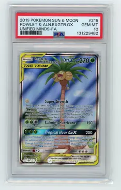 2019 POKEMON SUN & MOON #215 FULL ART/ROWLET & ALOLAN EXEGGUTOR GX PSA 10 - Image 1