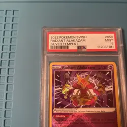 2022 POKEMON SWORD & SHIELD SILVER TEMPEST #059 RADIANT ALAKAZAM PSA 9 - Image 3