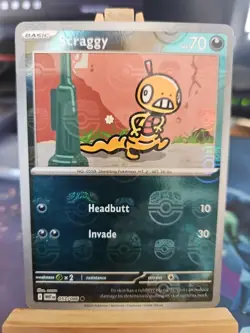Pokemon Scraggy TCG Reverse Holo Rare Master Ball 2025 White Flare 57/86 NM - Image 1