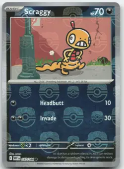 Scraggy 057/086 Master Ball Holo SV: White Flare Pokemon Card NM - Image 1