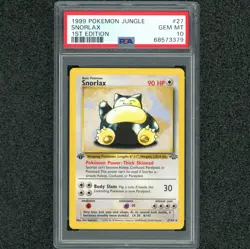 GEM MINT! PSA 10 1st Edition SNORLAX 1999 Pokemon Jungle 27 Vintage Rare WOTC - Image 1