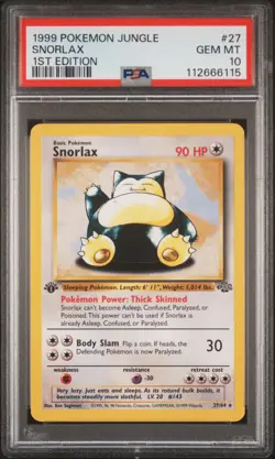 1999 POKEMON JUNGLE 1ST ED #27 SNORLAX PSA 10 - Image 1