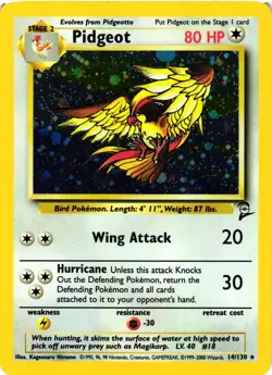 Pokemon TCG Pidgeot Base Set 2 Holo Unlimited Rare Card 14/130 LP - Image 1
