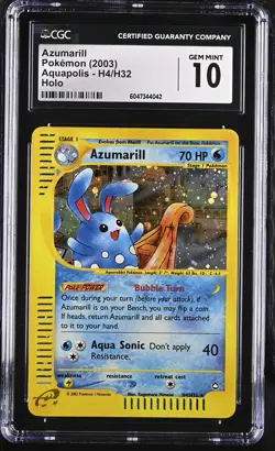 CGC 10 GEM MINT Azumarill 2003 Aquapolis H4/H32 Holo Pokemon Card - Image 1