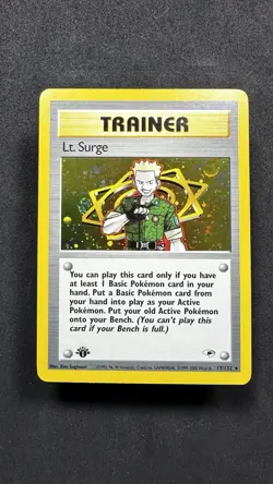 Pokemon Lt. Surge TCG 017/132 Gym Heroes First Ed. Trainer Holo Rare Swirl NM - Image 1